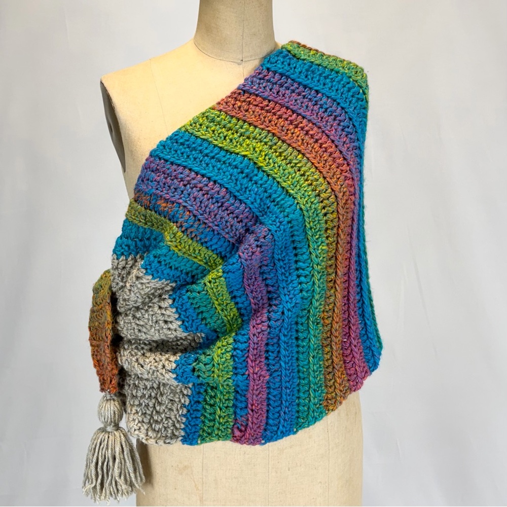 Rainbow gathered scrunch lace crochet scarf wrap tassel handmade pixie festival - Picture 5 of 10
